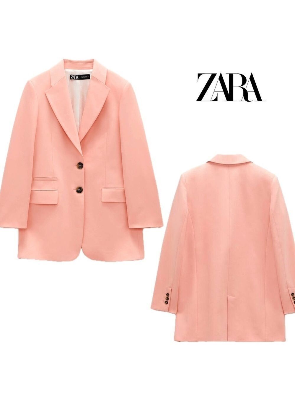 Zara peach pink blazer lapel collar single breasted Sz L NWOT